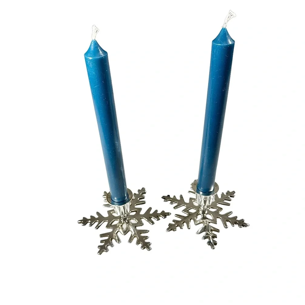 Silver plated snowflake candlestick holders, Christmas candle holder